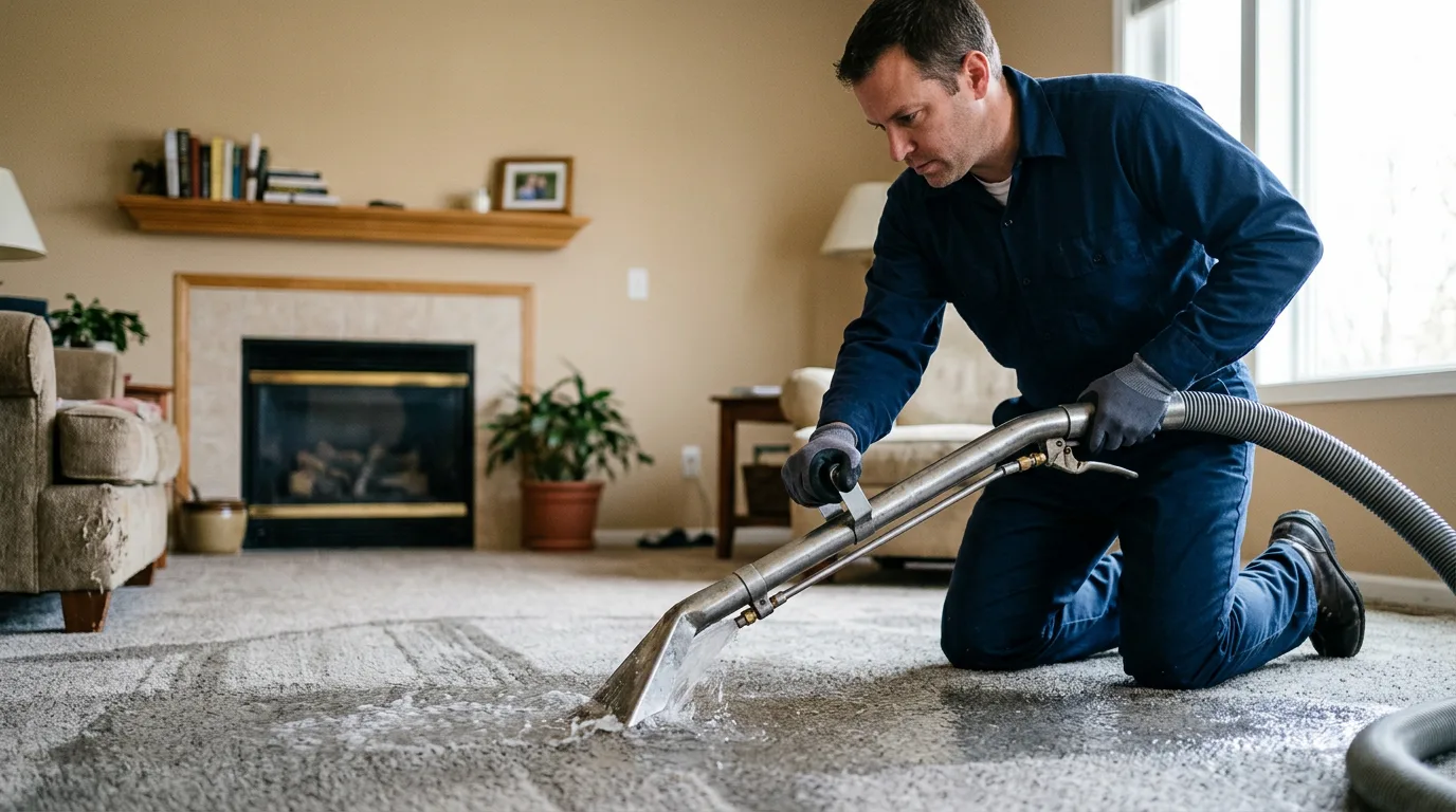 Water damage restoration technician working near Rexford, KS